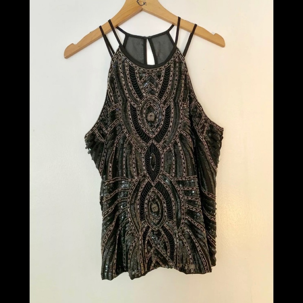 SOLD Parker Beaded Top Black Geometric Medium NYE style